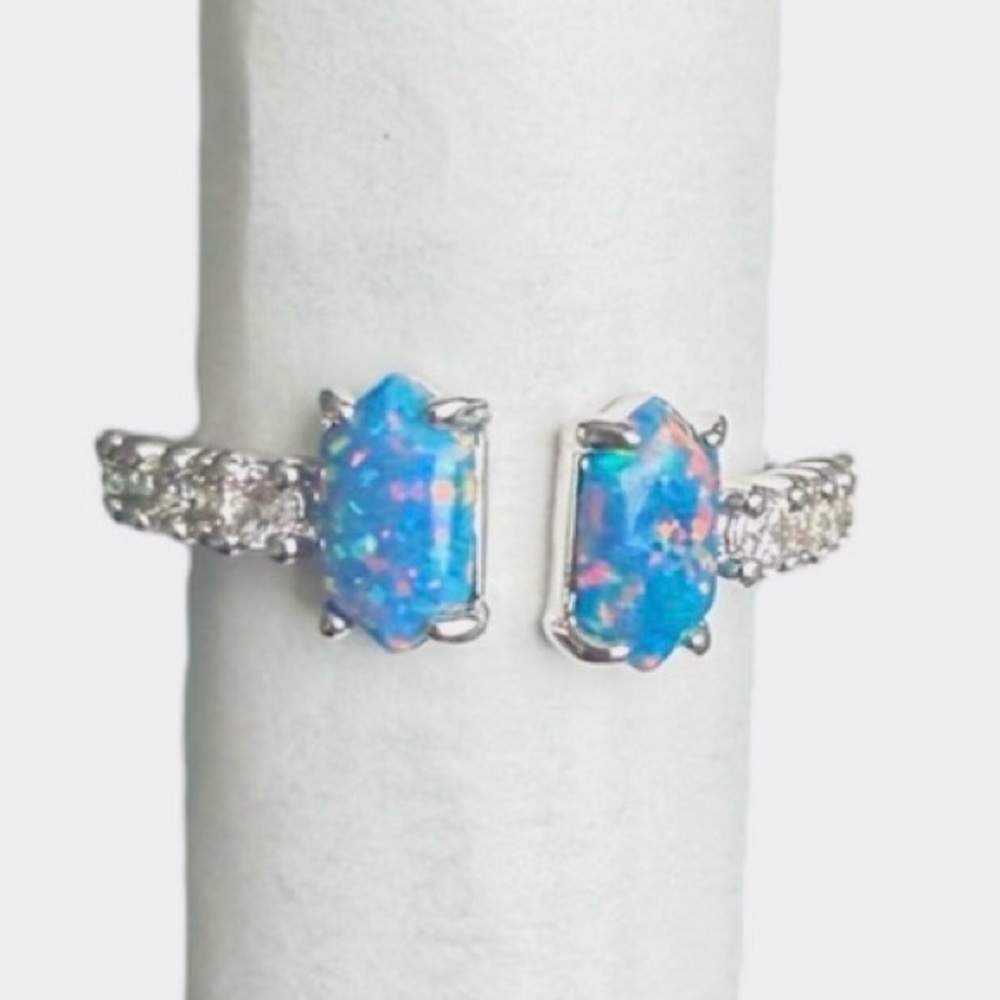 Delicate in the Details Elegant Blue Opal and rhodium plated Ring size 6 NWT